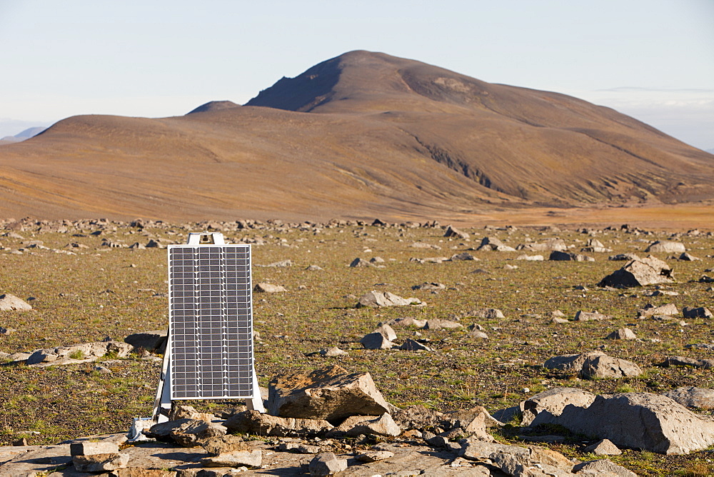 A solar panel at Karahnjukar, a remote corner of Iceland, Polar Regions