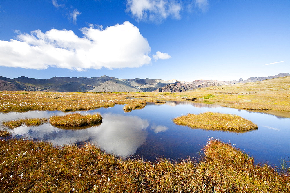 Blatindur peak seen from Kristiartindar with the Vatnajokull ice cap beyond, Iceland, Polar Regions