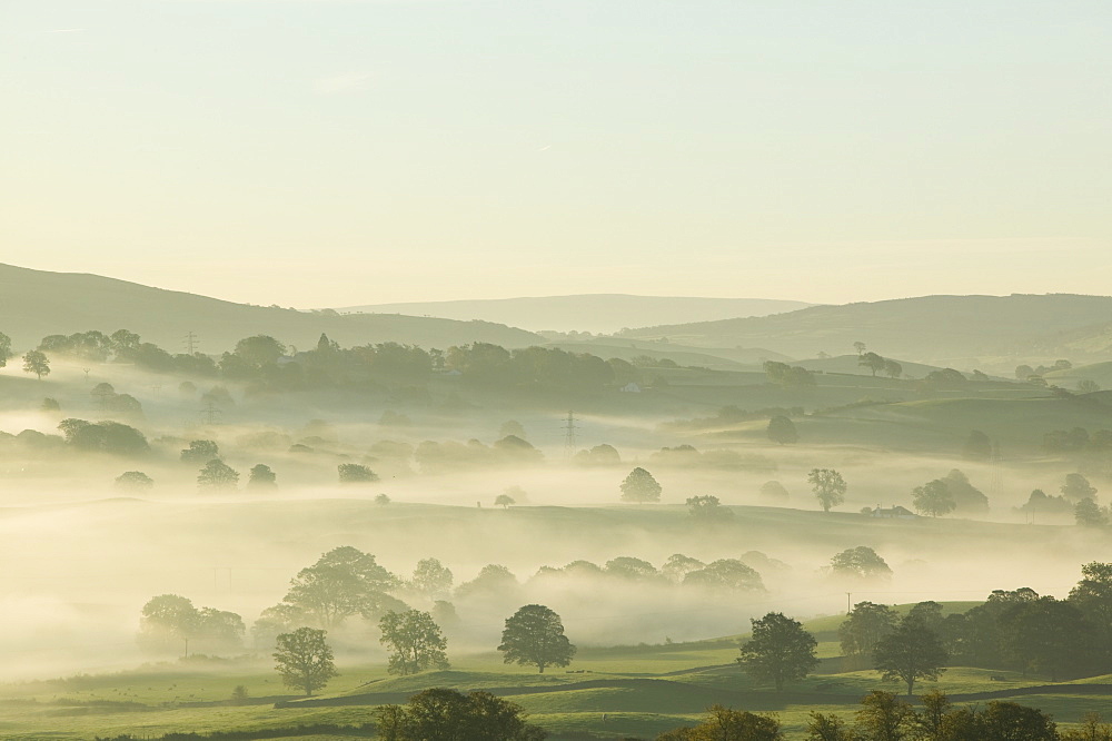 Morning mist over the Kent Valley near Kendal Cumbria UK