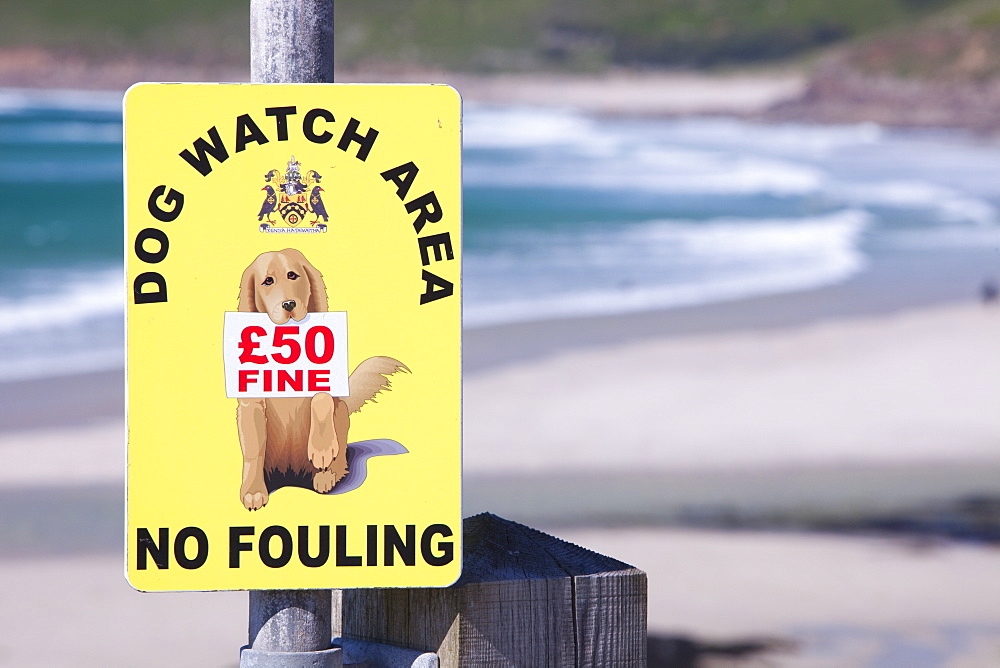 A sign on the promenade at Sennen Cove about dog fouling, Cornwall, England, United Kingdom, Europe