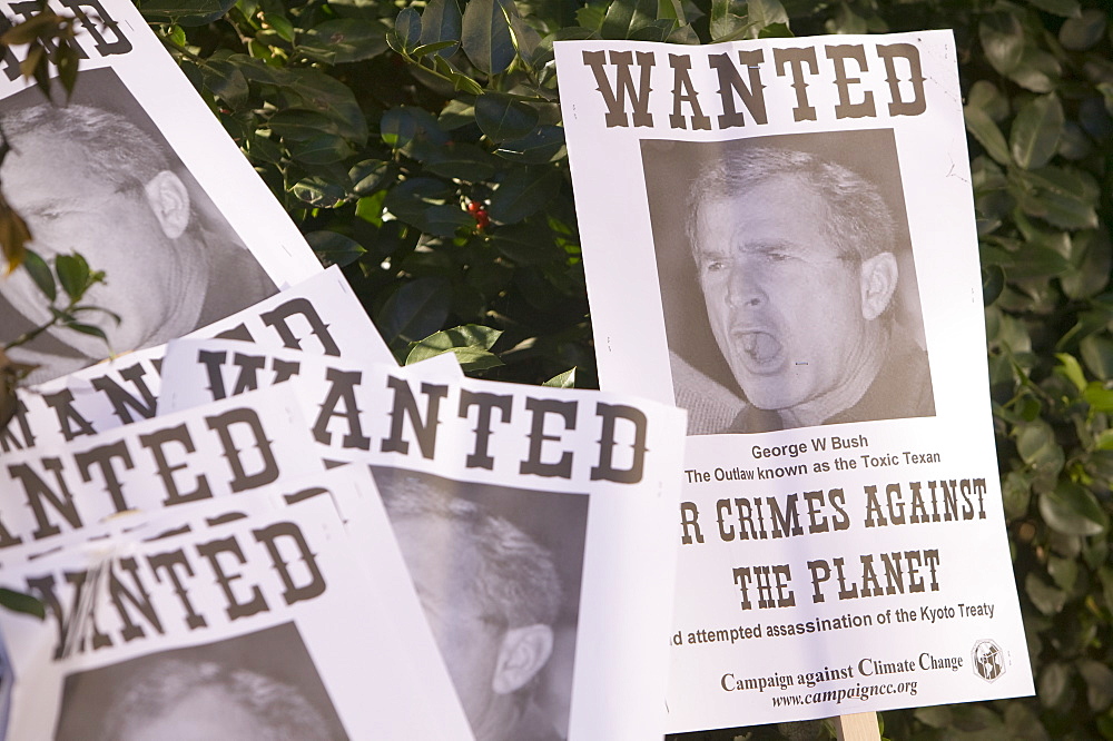 Posters at the I Count climate change rally in London, England, United Kingdom, Europe