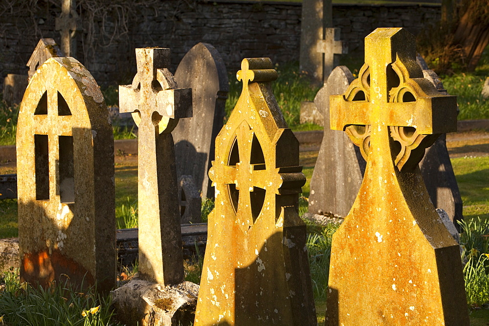 Gravestones in Clappersgate churchyard near Ambleside, Cumbria, England, United Kingdom, Europe