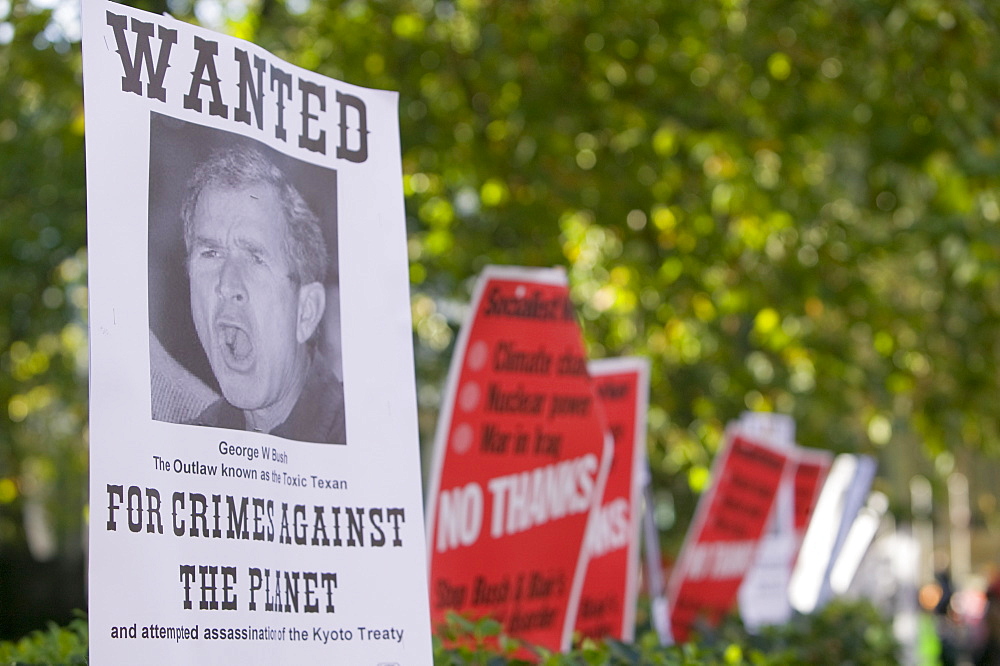 Posters at the I Count climate change rally in London, England, United Kingdom, Europe