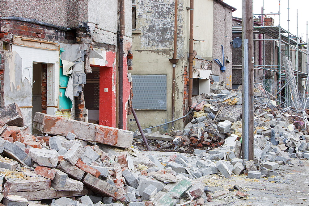 Condemned houses being demolished in Barrow in Furness, Cumbria, England, United Kingdom, Europe