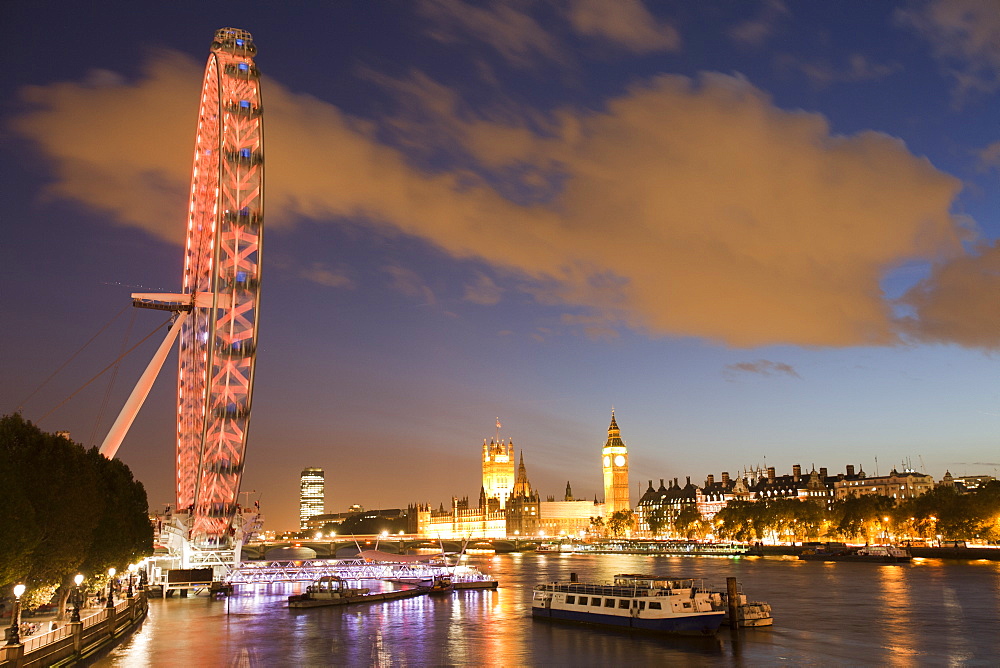 The London Eye and the Houses of Parliament across the River Thames, London, England, United Kingdom, Europe