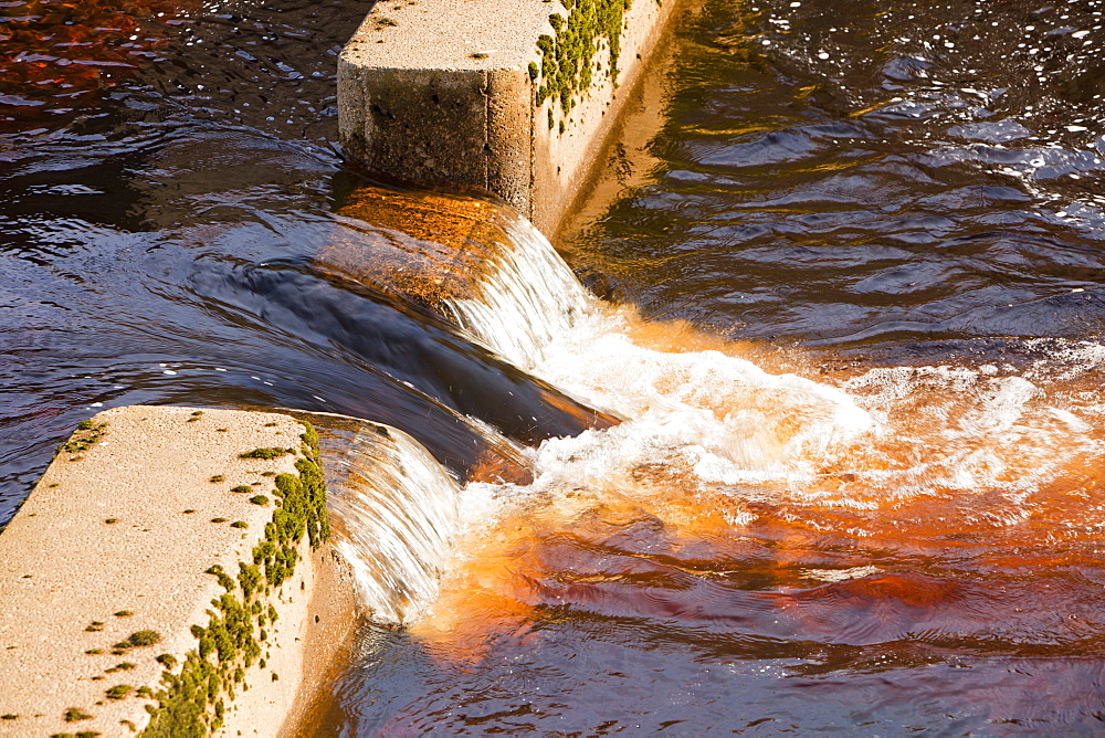 A flow measurement station and fish ladder on the River Dunsop in the Dunsop Valley above Dunsop Bridge in the Trough of Bowland, Lancashire, England, United Kingdom, Europe