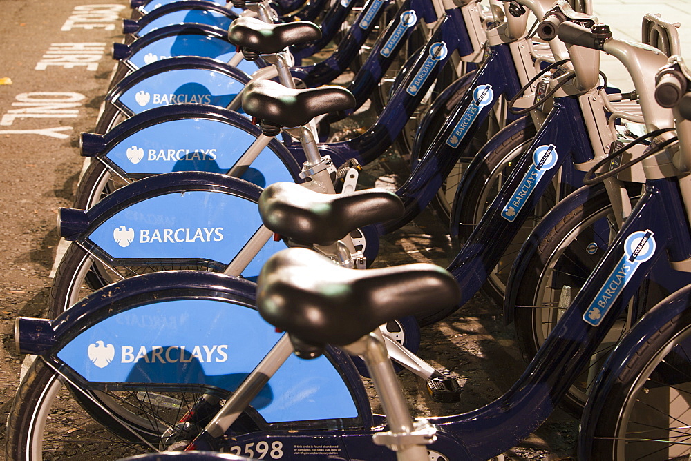 Barclays Cycle Hire scheme (Boris Bikes), part of a green initiative by Transport for London, London, England, United Kingdom, Europe