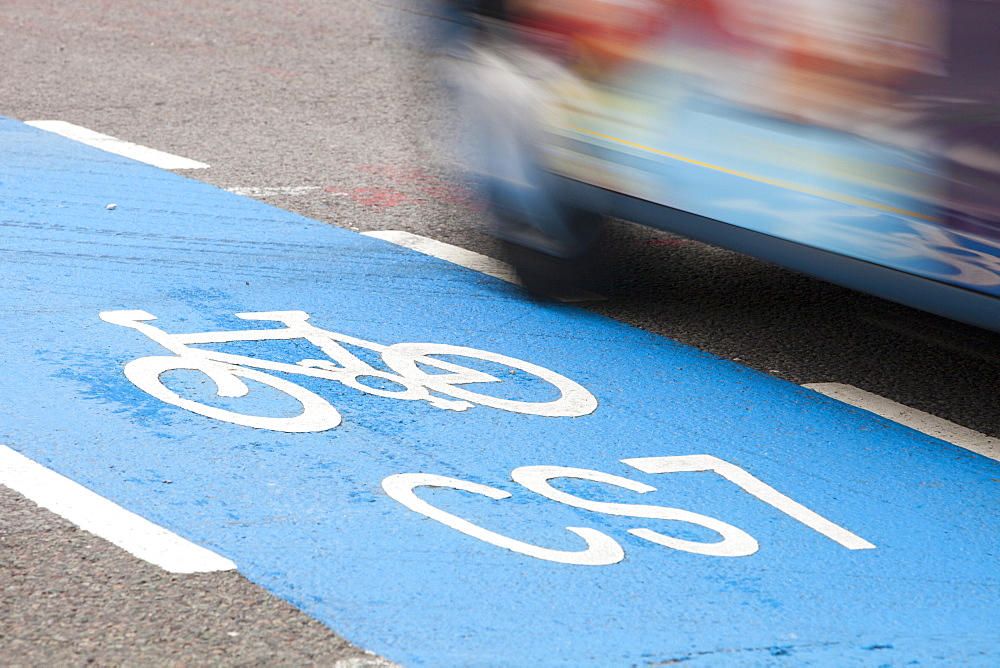 Cycle Superhighways, in this case the CS7 that goes from Southwark bridge to Tooting, London, England, United Kingdom, Europe