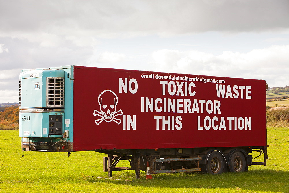 A protest sign against a planned waste incineration plant south of Glasgow, Scotland, United Kingdom, Europe