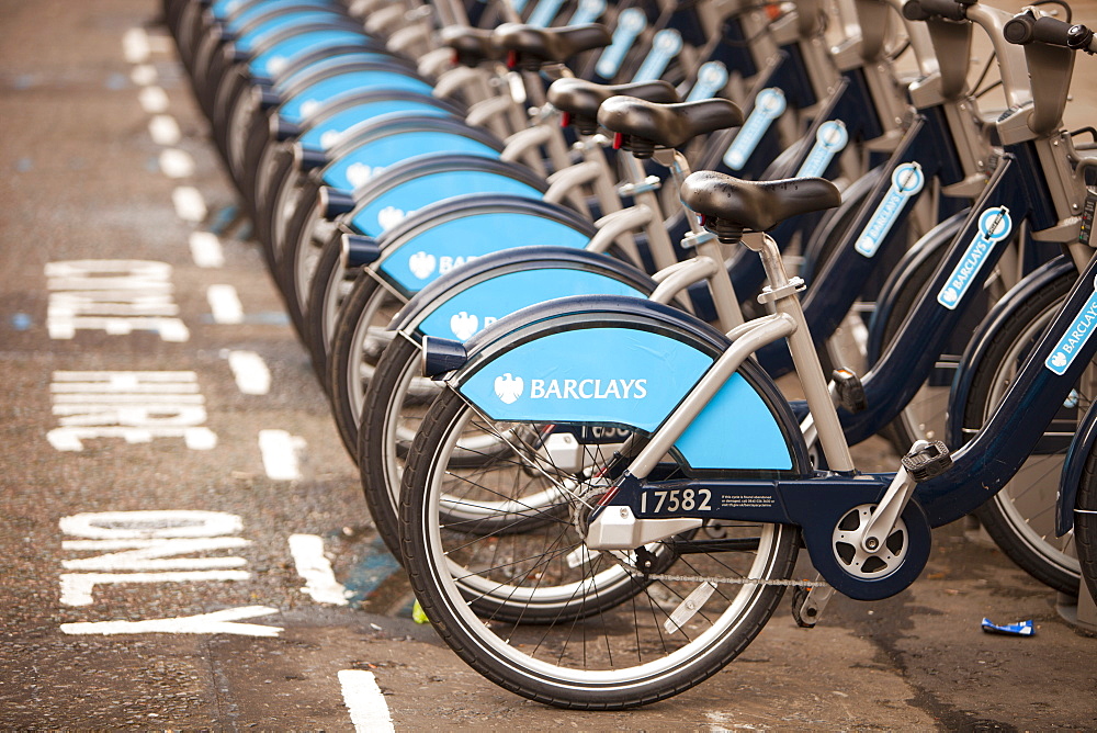 Barclays Cycle Hire scheme (Boris Bikes), part of a green initiative by Transport for London, London, England, United Kingdom, Europe