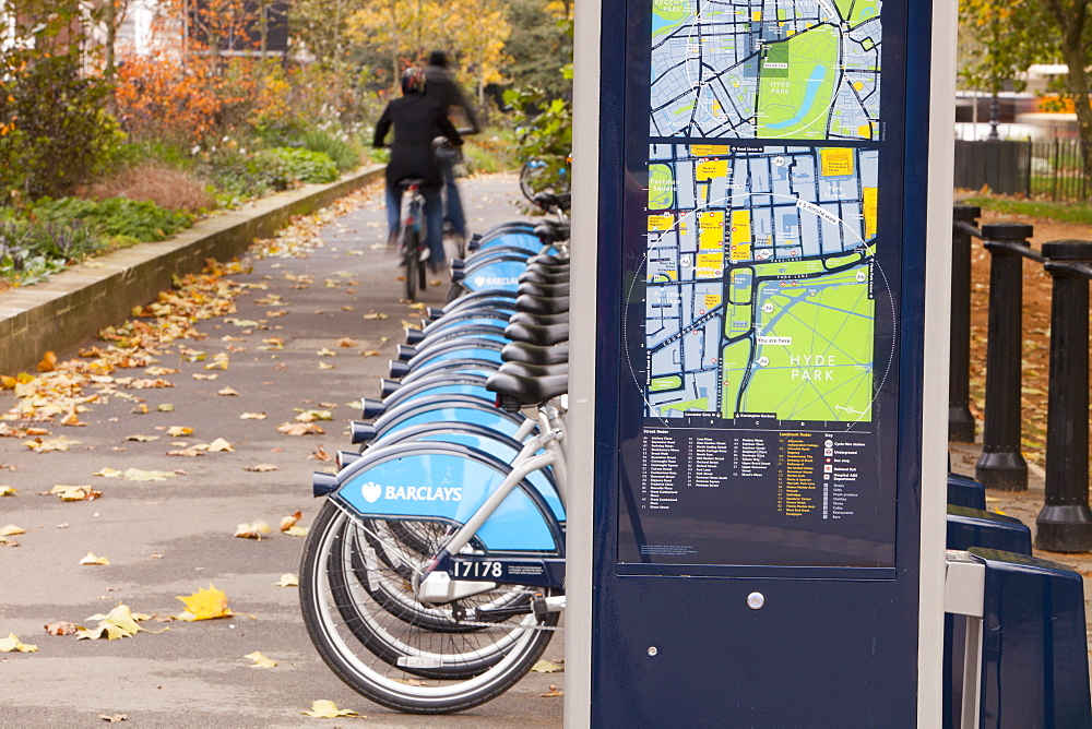 Barclays Cycle Hire scheme (Boris Bikes), part of a green initiative by Transport for London, London, England, United Kingdom, Europe