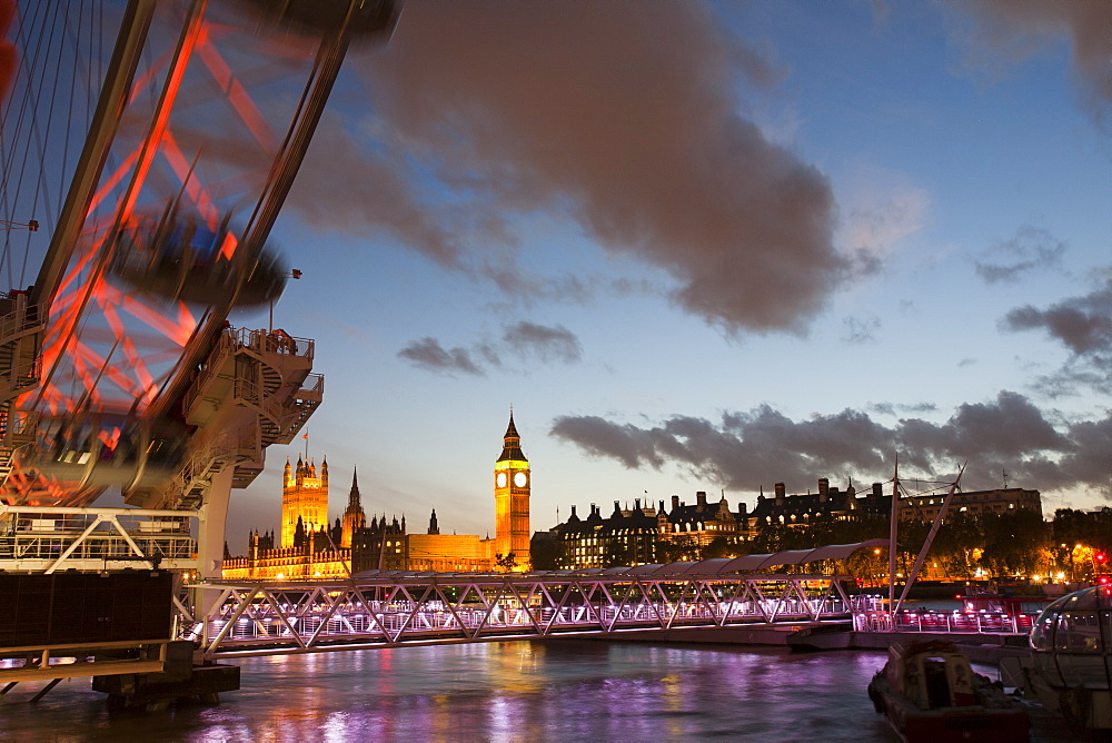 The London Eye and the Houses of Parliament across the River Thames, London, England, United Kingdom, Europe