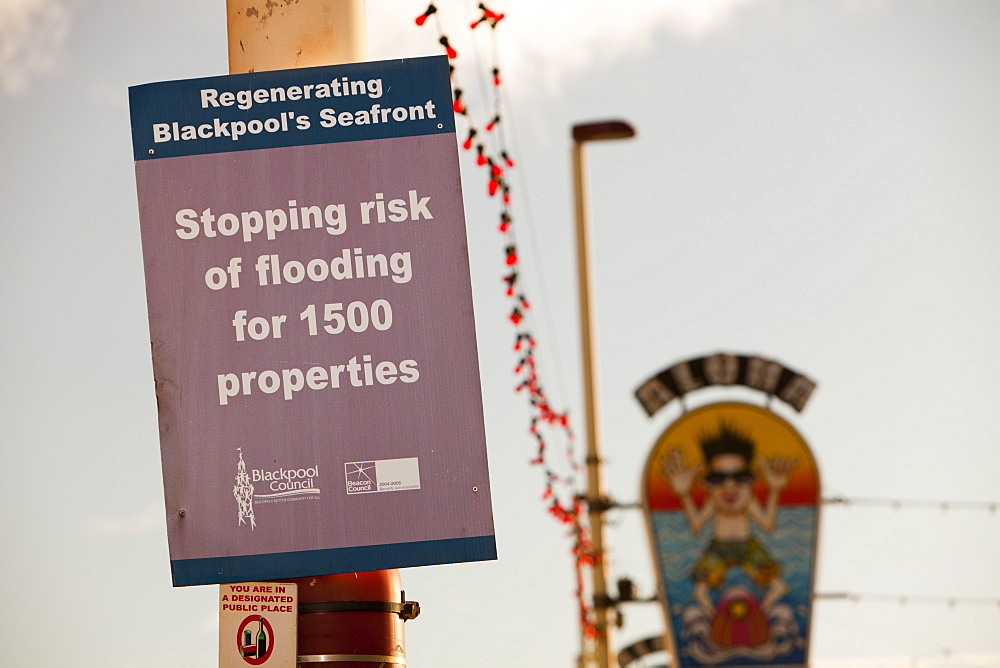 Millions of pounds have been spent on the sea wall in Blackpool to help protect the town from coastal flooding, Blackpool, Lancashire, England, United Kingdom, Europe