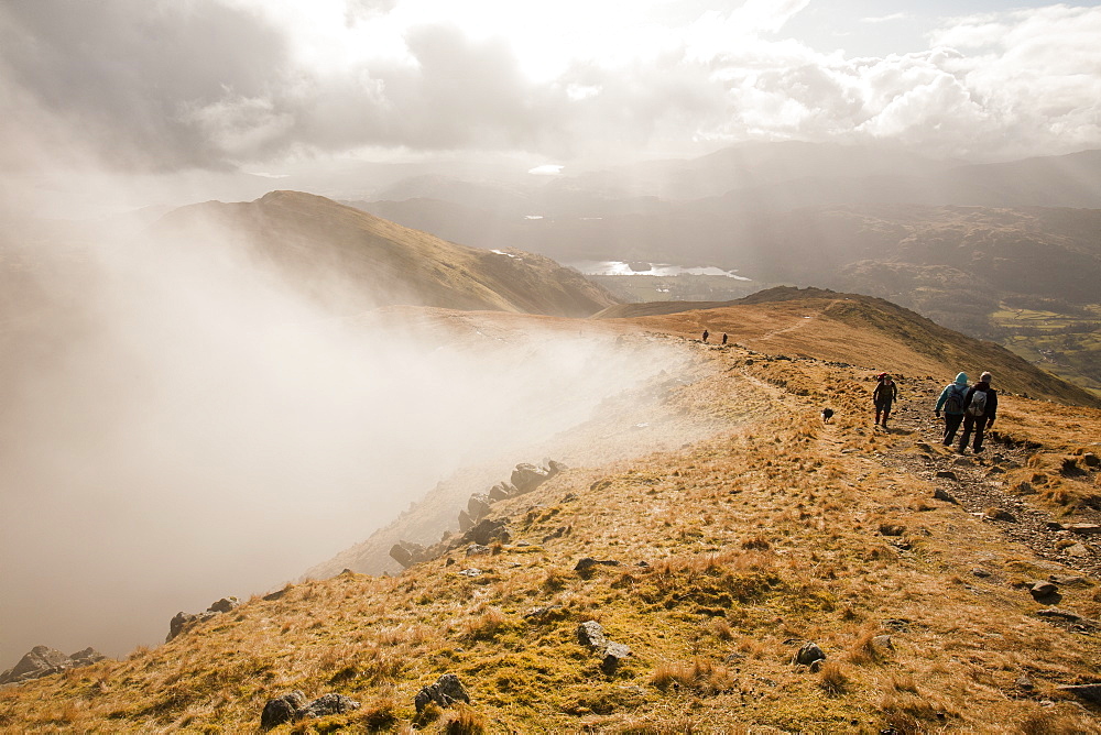 Mist blowing into Fairfield bowl in the Lake District, Cumbria, England, United Kingdom, Europe