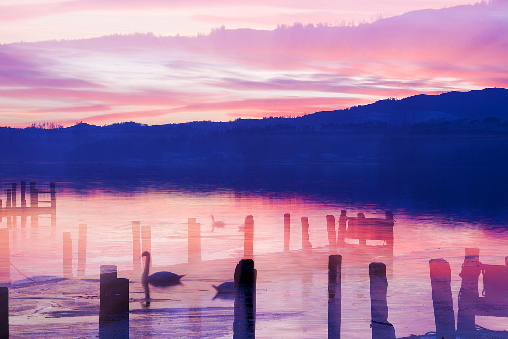 Waterhead in Ambleside at sunst, Lake Windermere, Lake District, Cumbria, England, United Kingdom, Europe