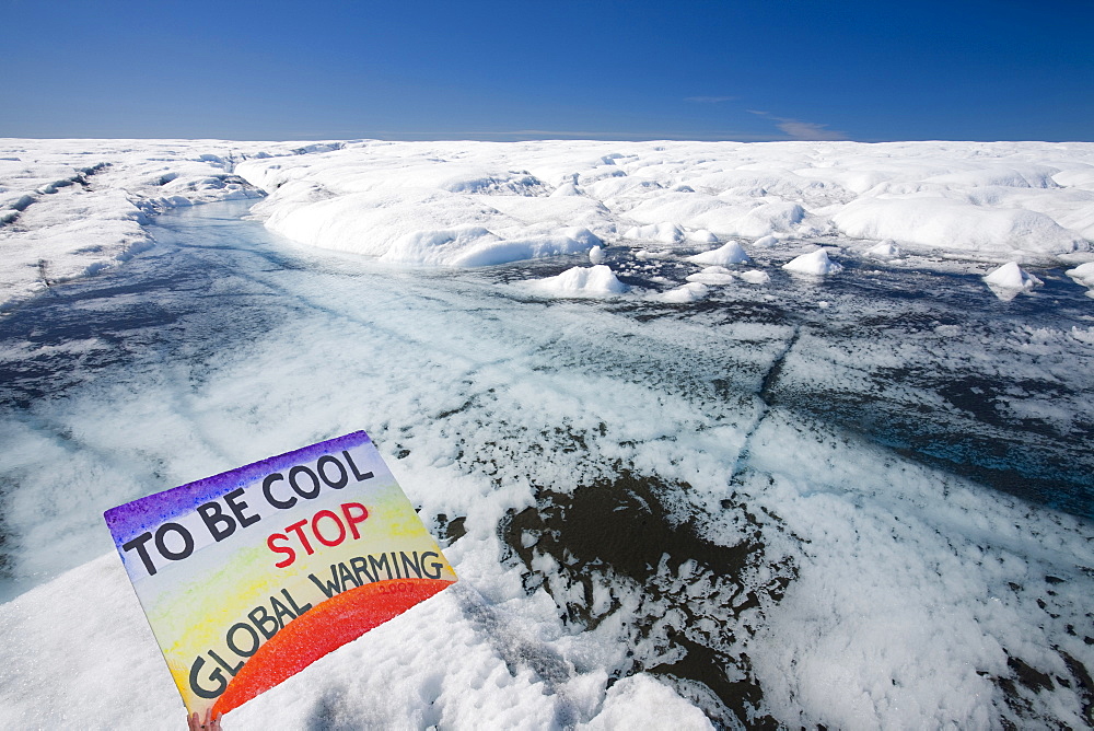 Melt water on the Greenland ice sheet near camp Victor north of Ilulissat, Greenland, Polar Regions