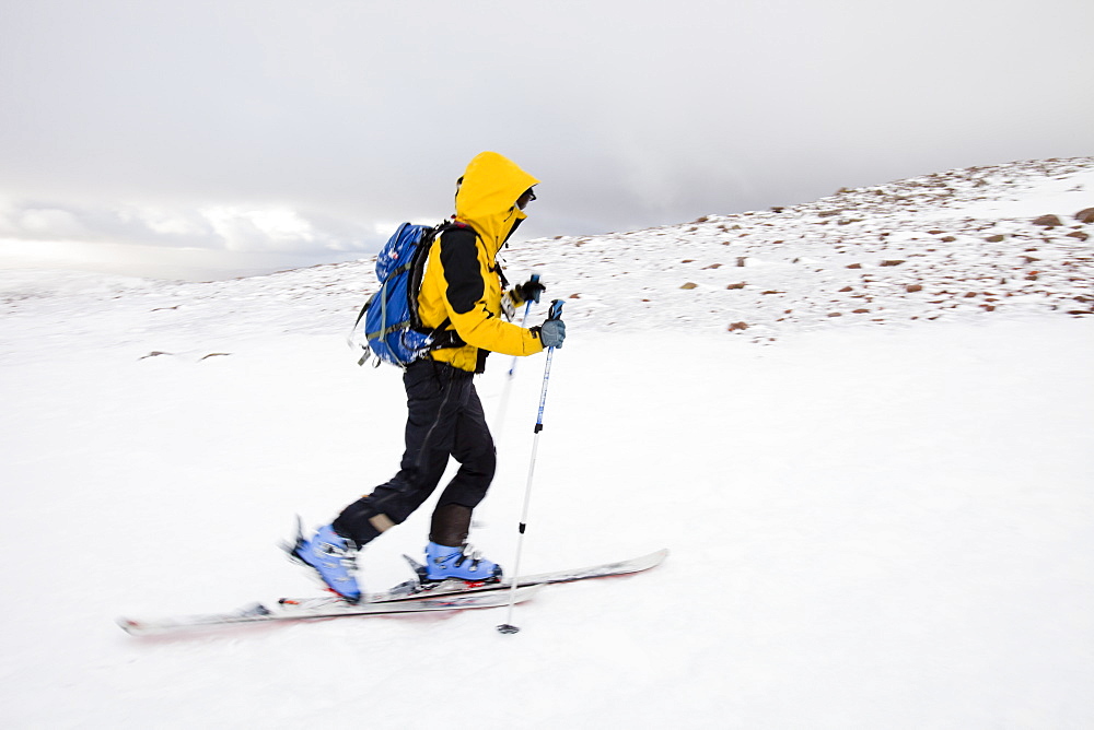 Ski mountaineering on the Cairngorm plateau, Cairgorm mountains, Scotland, United Kingdom, Europe