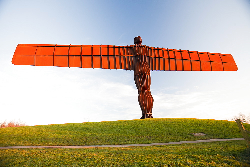 The Angel of the North, a massive steel sculpture above Gateshead by the artist Antony Gormley, Tyneside, England, United Kingdom, Europe