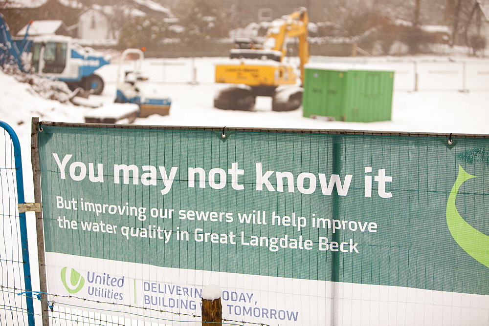 United Utilities improving the sewerage system in Elterwater, Langdale, Lake District, Cumbria, England, United Kingdom, Europe