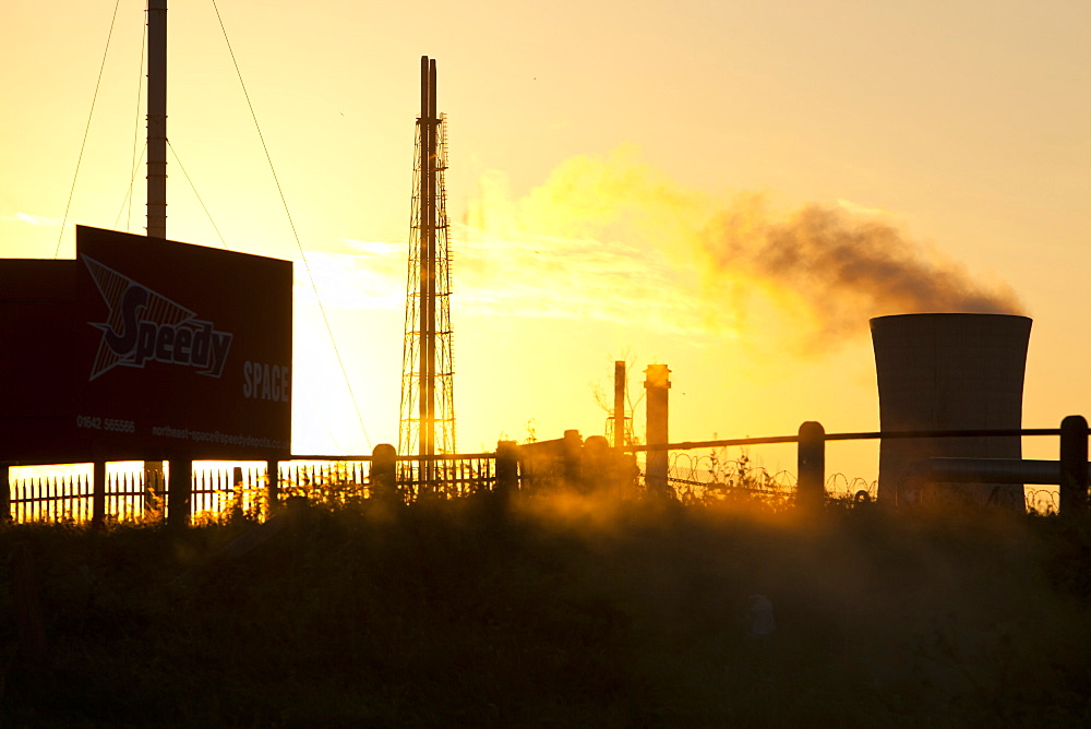 Petrochemical works in Billingham at sunset, Teesside, England, United Kingdom, Europe