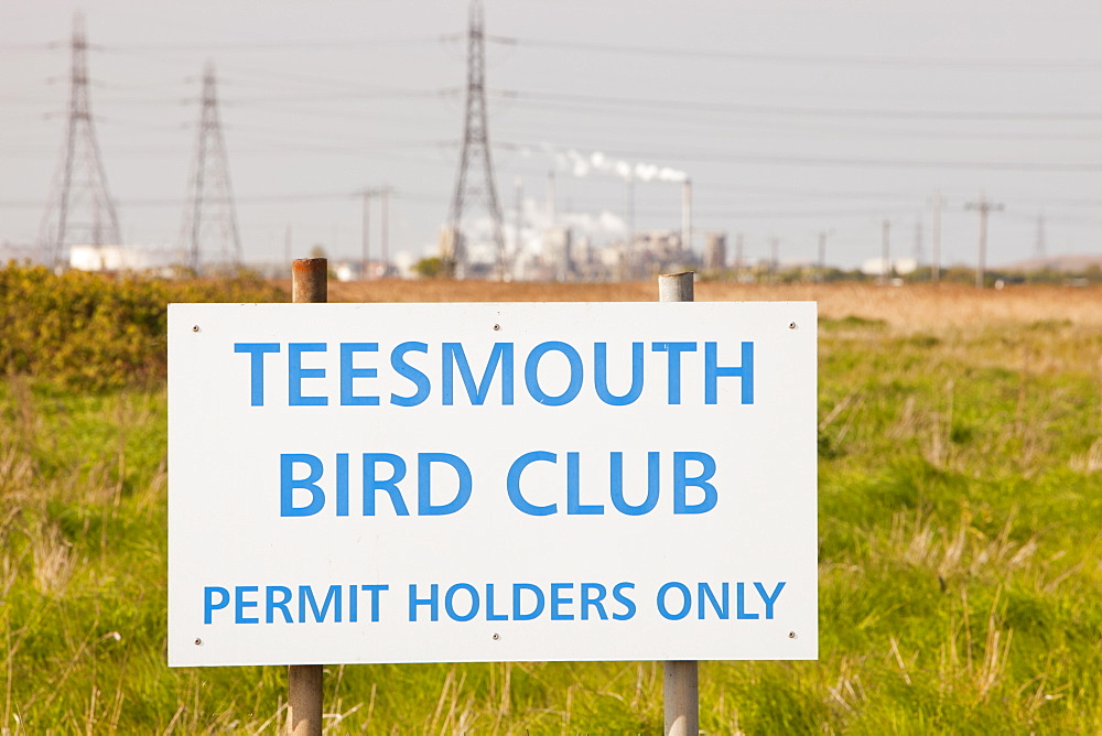 Bird reserve with the petrochemical works in Billingham on Teesside, England, United Kingdom, Europe