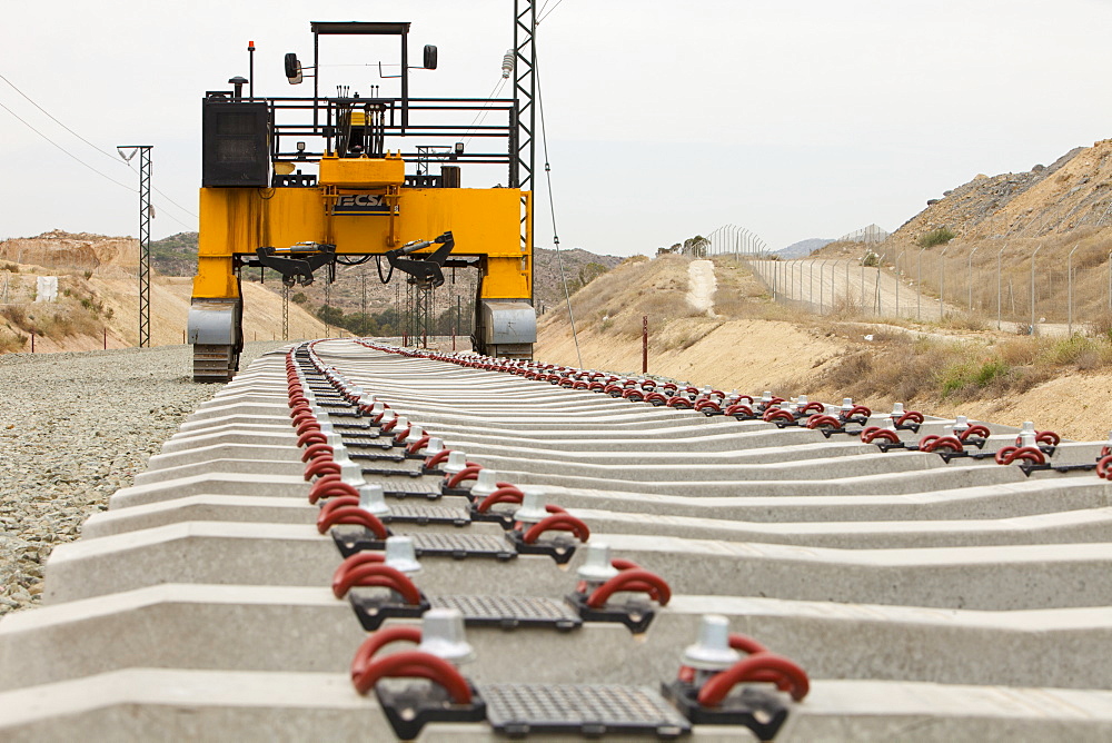 A new electrified railway line being built into Alicante, Murcia, Spain, Europe