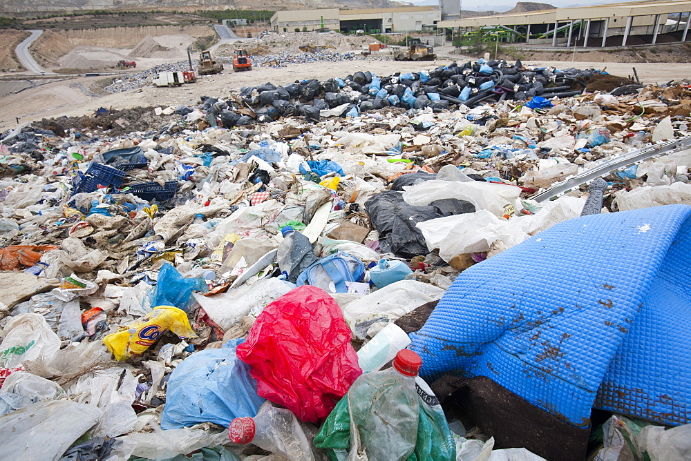 Rubbish on a landfill site in Alicante, Costa Blanca, Murcia, Spain, Europe