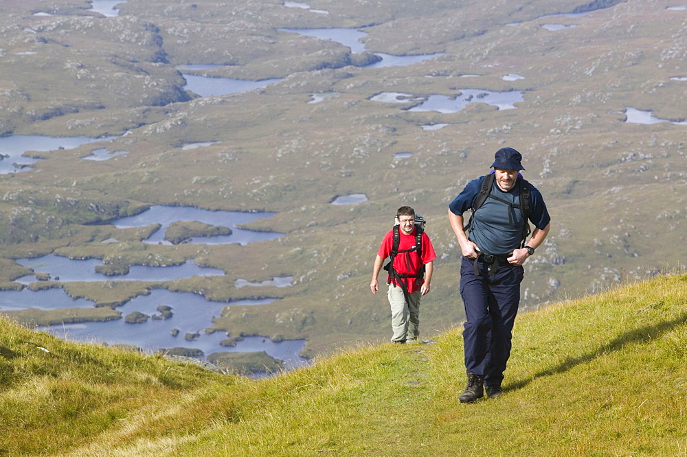 Hill walkers on Ben Stack in Sutherland, Highlands, Scotland, United Kingdom, Europe