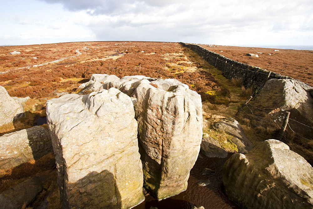 The Thimble Stones, millstone grit boulders near the summit of Ilkley Moor, West Yorkshire, England, United Kingdom, Europe