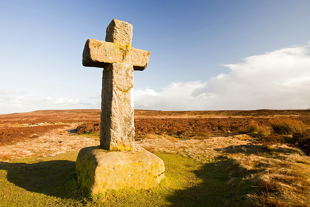 Cowpers Cross, an ancient stone cross standing close to the old Roman road that crosses Ilkley moor, West Yorkshire, England, United Kingdom, Europe