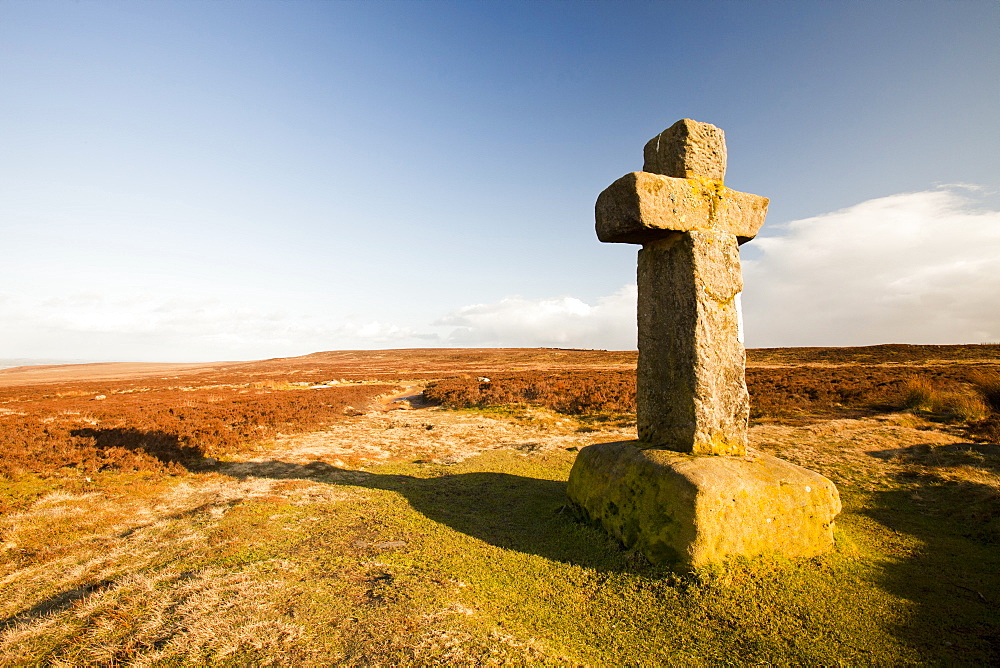 Cowpers Cross, an ancient stone cross standing close to the old Roman road that crosses Ilkley moor, West Yorkshire, England, United Kingdom, Europe