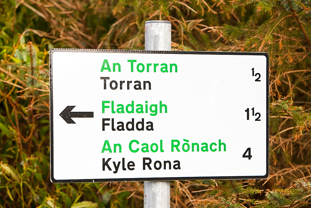 A road sign on the Isle of Raasay, Scotland, United Kingdom, Europe