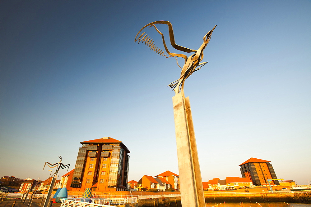 A Cormorant sculpture at Sunderland Marina, Tyne and Wear, England, United Kingdom, Europe