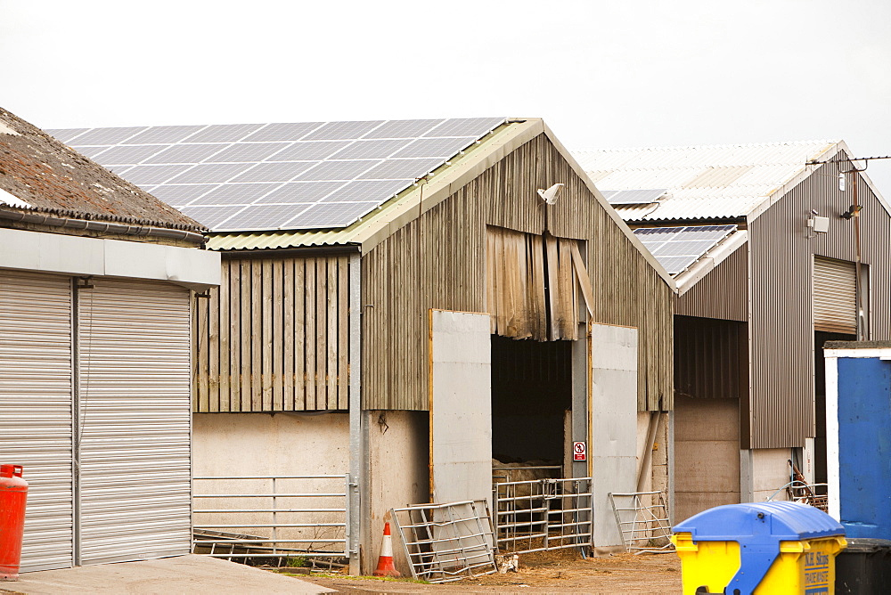 A 35 Kw solar panel system on a barn roof on a farm in Leicestershire, England, United Kingdom, Europe