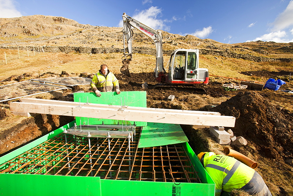 Work starts on the initial groundworks for three wind turbines to be constructed behind the Kirkstone Pass Inn on Kirkstone Pass in the Lake District, Cumbria, England, United Kingdom, Europe