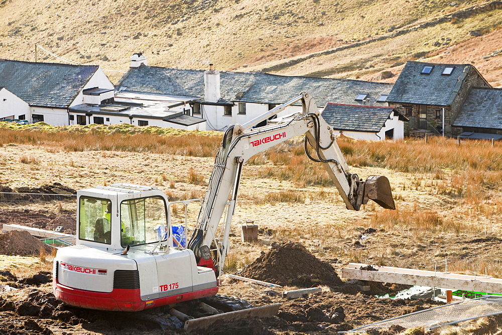 Work starts on the initial groundworks for three wind turbines to be constructed behind the Kirkstone Pass Inn on Kirkstone Pass in the Lake District, Cumbria, England, United Kingdom, Europe