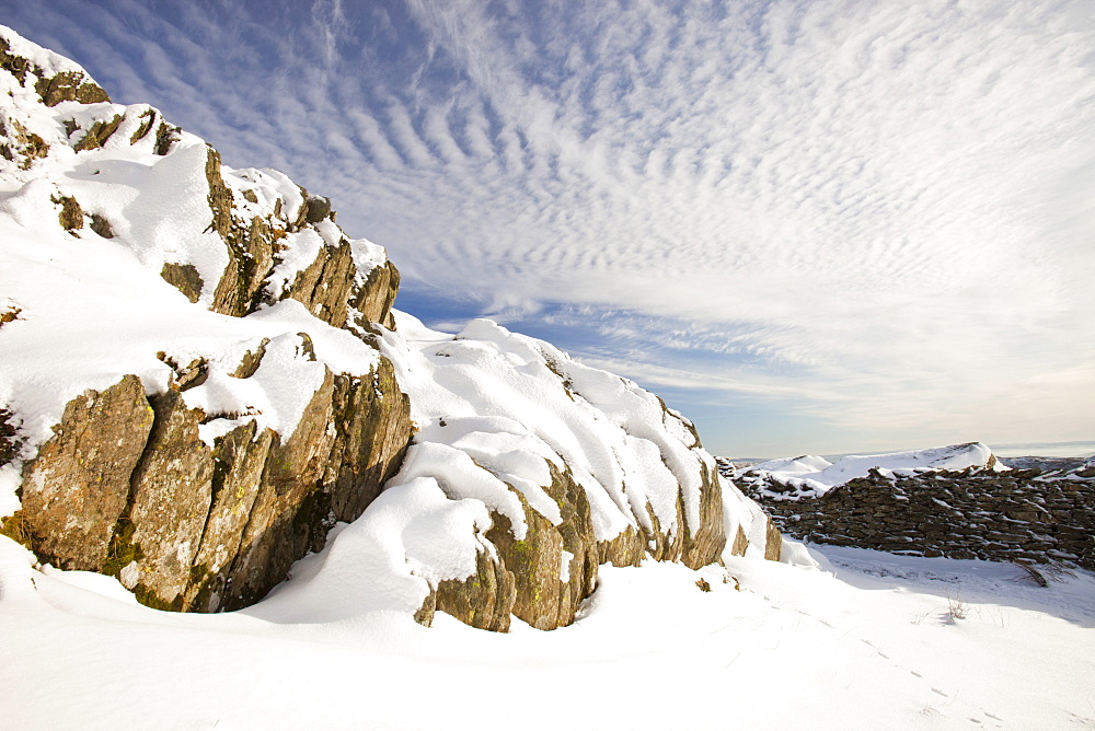 Mackerel skies over Red Screes in the Lake District, Cumbria, England, United Kingdom, Europe