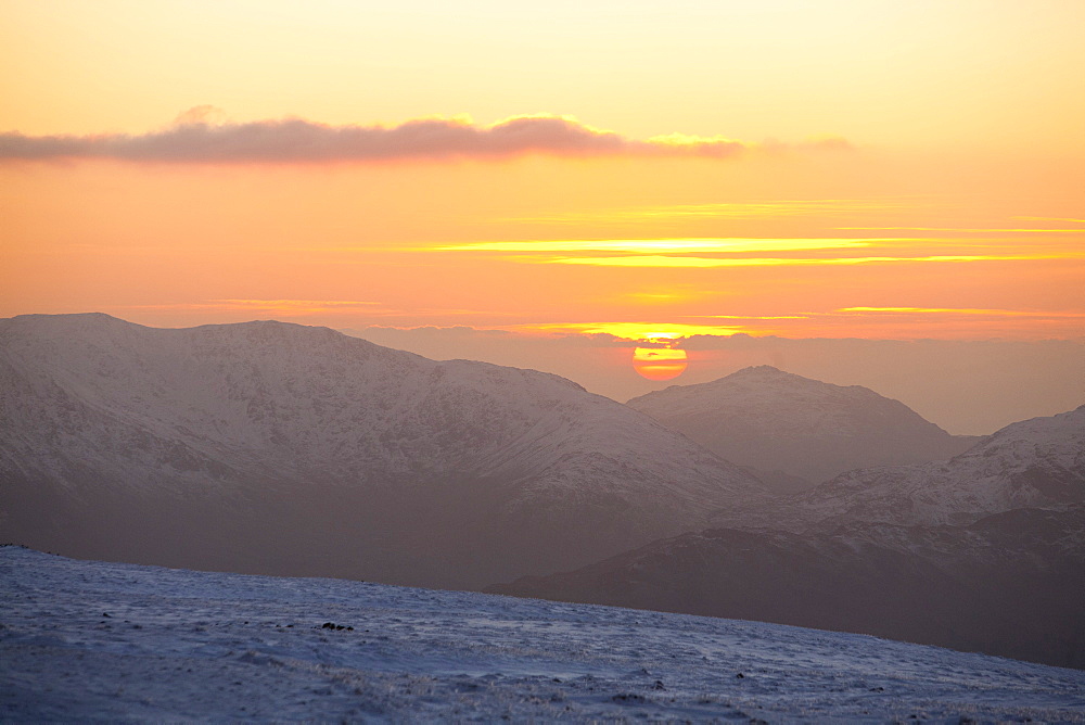 Looking west from Red Screes summit towards the Coniston Fells and Harter Fell, Lake District, Cumbria, England, United Kingdom, Europe