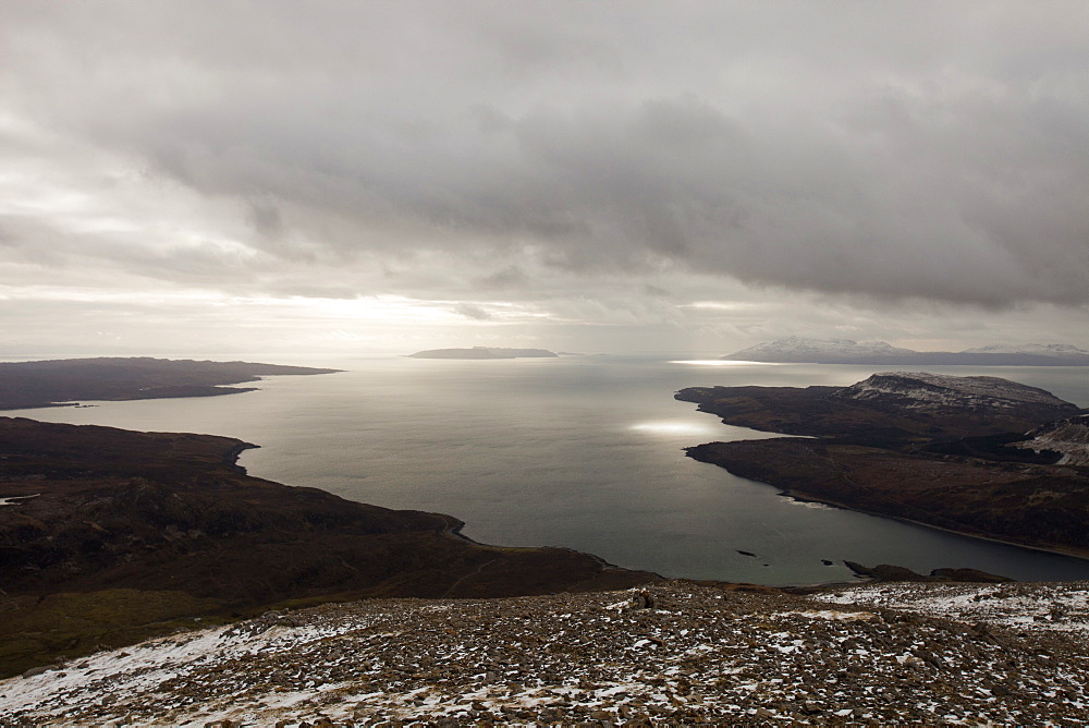 The view west into the Cuillins from Beinn Dearg Mhor summit, behind Broadford on the Isle of Skye, Scotland, United Kingdom, Europe