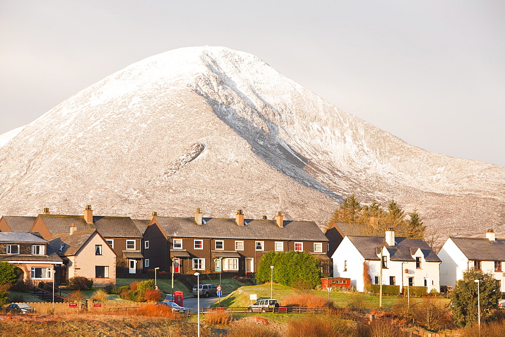 Beinn na Caillich rising above Broadford, Isle of Skye, Scotland, United Kingdom, Europe