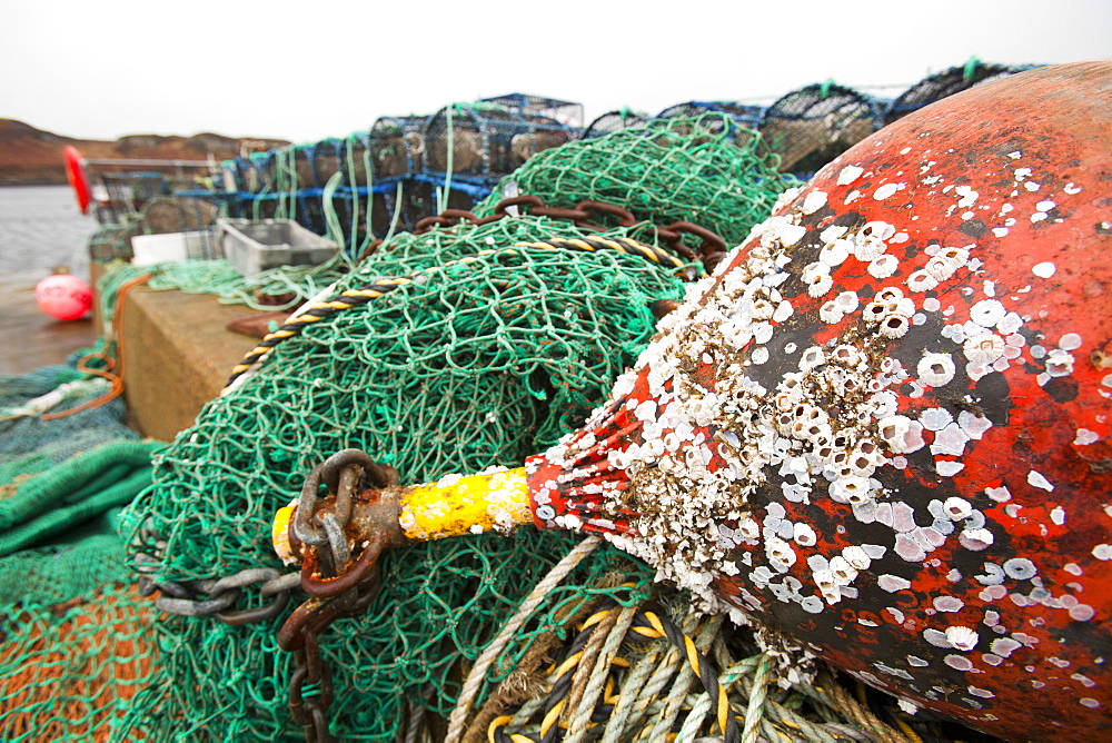 Fishing gear on the harbour at Portnalong, Isle of skye, Scotland, United Kingdom, Europe