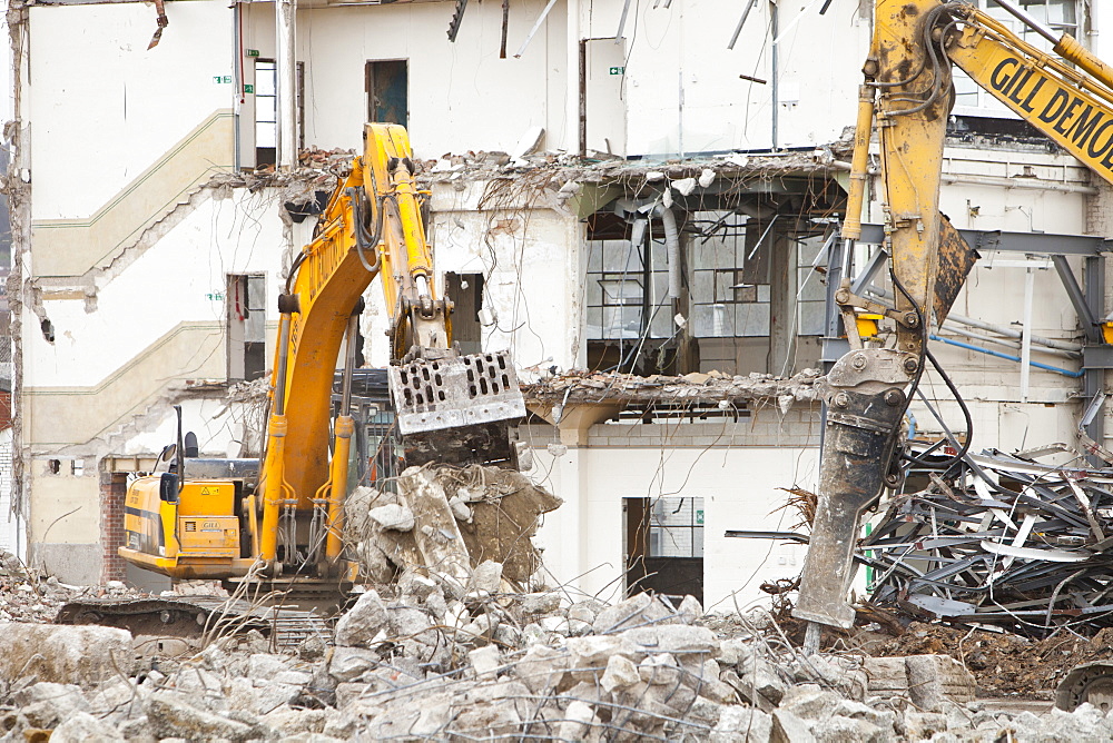 Demolition of an old mill building in Keighley, West Yorkshire, Yorkshire, England, United Kingdom, Europe