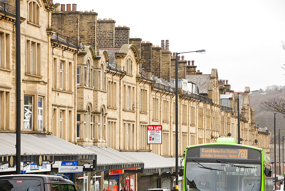 An old street of Victorian shops in Keighley, West Yorkshire, Yorkshire, England, United Kingdom, Europe