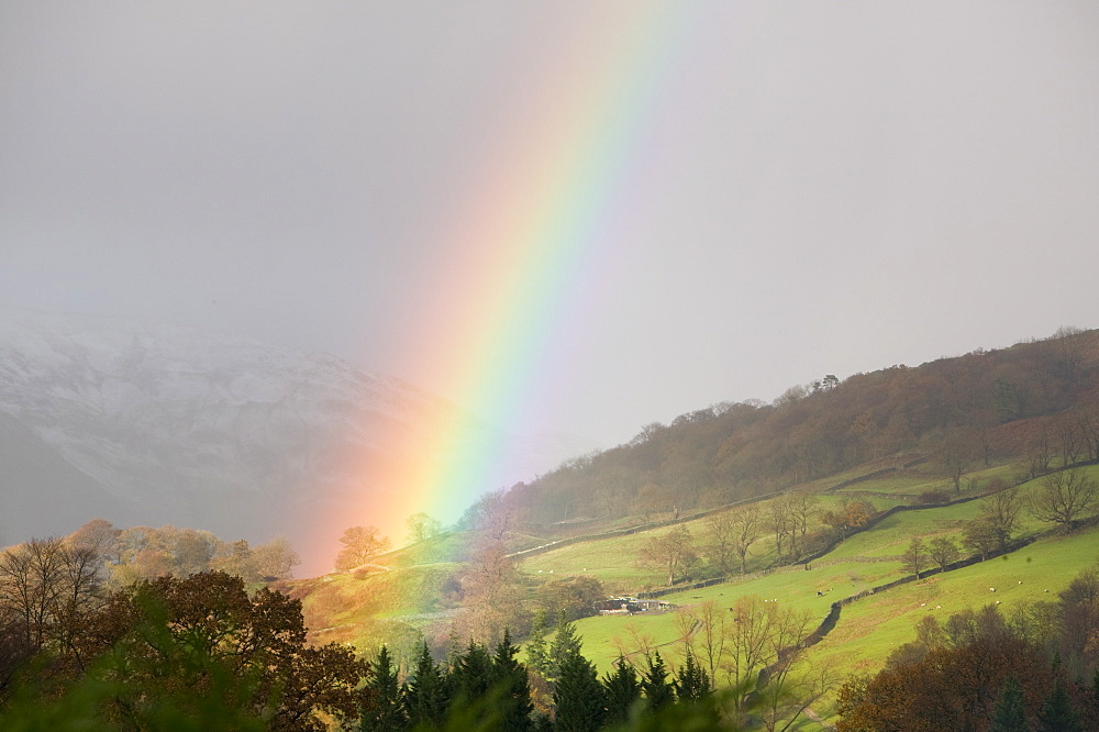 A rainbow over Ambleside, Lake District, Cumbria, England, United Kingdom, Europe