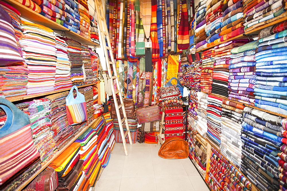 Traditional Moroccan cloth in a souk in Marrakech, Morocco, North Africa, Africa