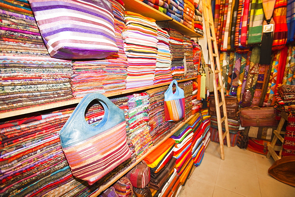 Traditional Moroccan cloth in a souk in Marrakech, Morocco, North Africa, Africa