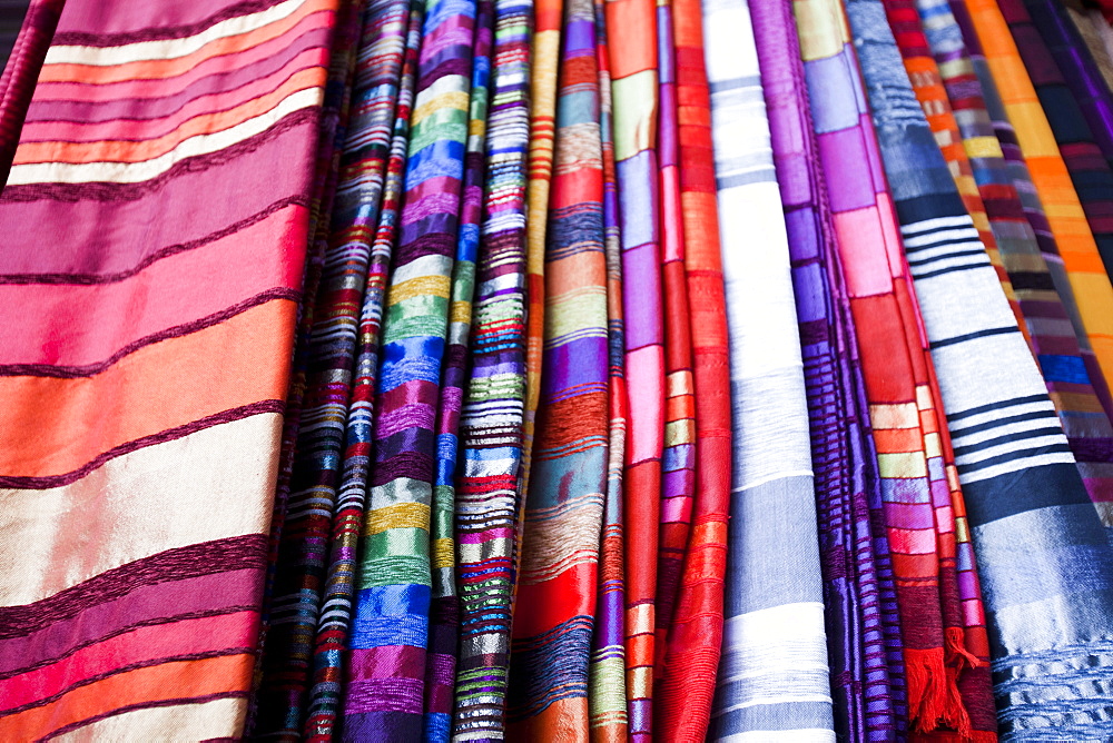 Traditional Moroccan cloth in a souk in Marrakech, Morocco, North Africa, Africa