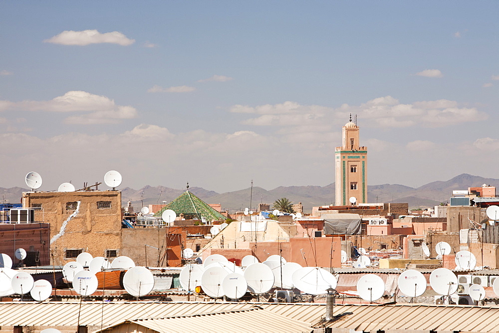 Satellite TV dishes on house roofs in Marrakech, Morocco, North Africa, Africa