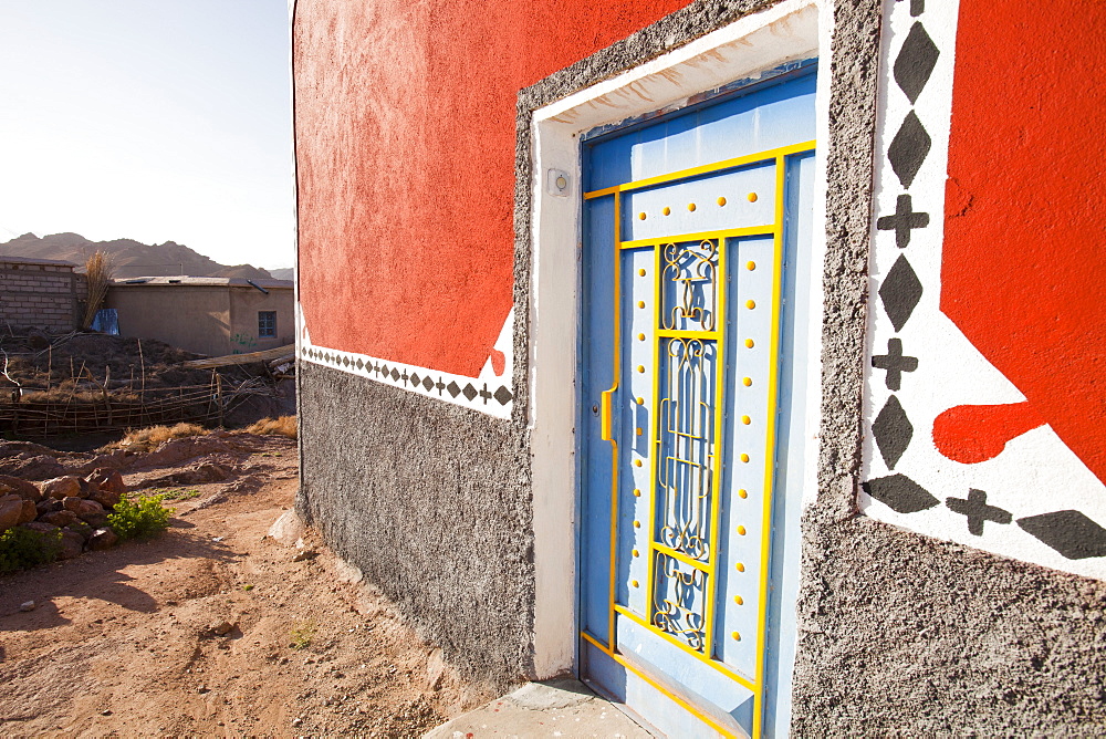 A steel door on a house in a Berber village in the Anti Atlas mountains, Morocco, North Africa, Africa