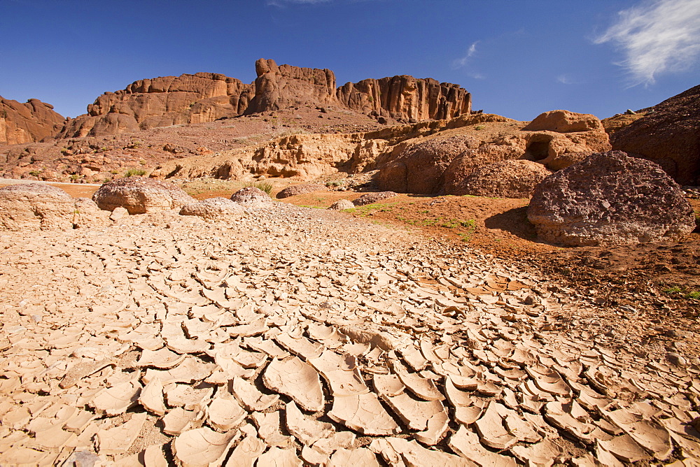 A dried up river bed in the Anti Atlas mountains of Morocco, North Africa, Africa